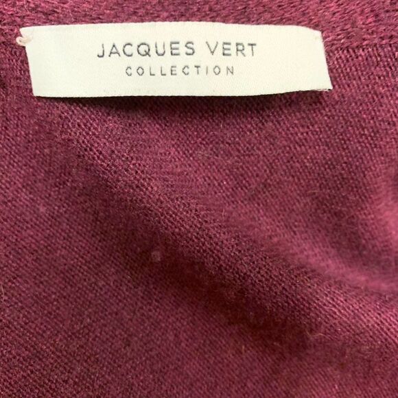 Jacques Vert plum burgundy Wool Cashmere Poncho cape shawl faux fur trim ribbon - Picture 8 of 10